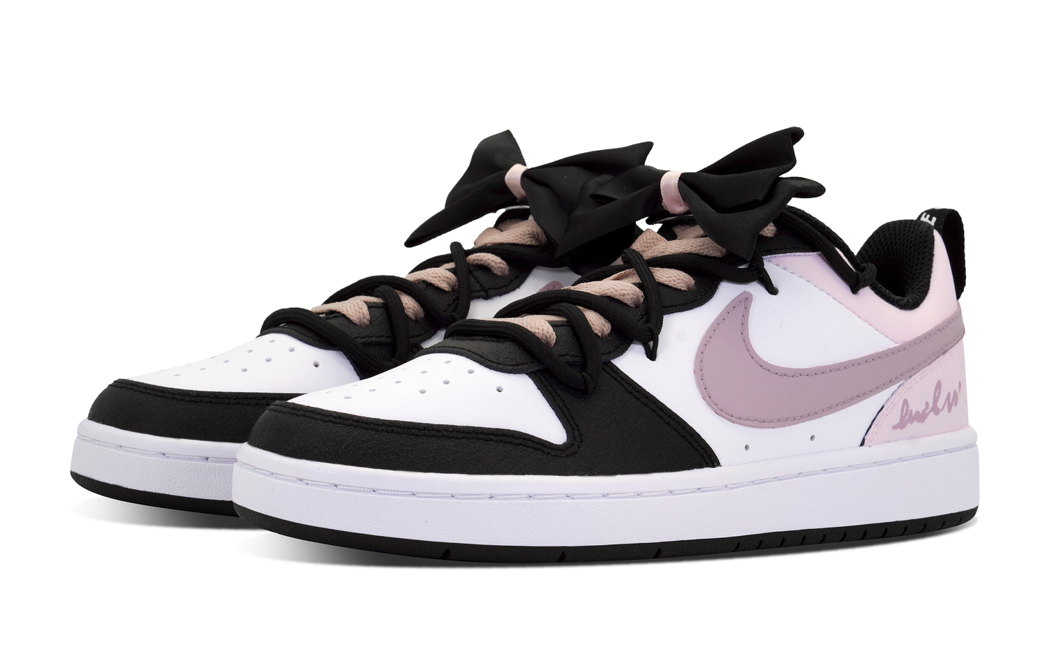 Nike Court Borough 2 Low 2 Slip Resistant Abrasion Resistant Low top детские скейтборд кроссовки Black Pink для подростков — фото 4