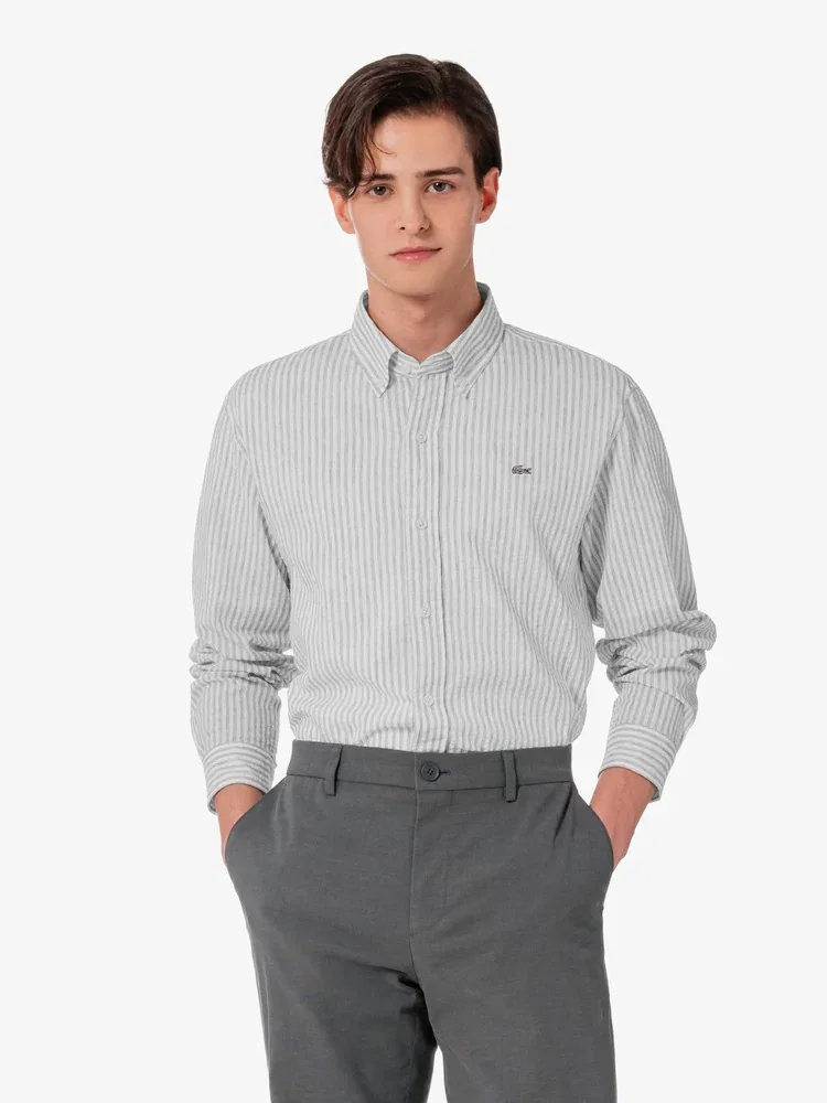 Рубашка с длинным рукавом из льняной смесовой ткани LACOSTE, Antique Silver — фото 2