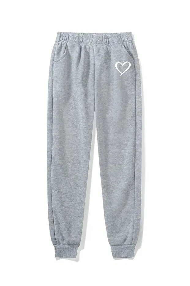 Детские спортивные штаны для девочек с принтом Set of 3 children's heart patterned sweatpants Daxis Sportwear Company, Black-Gray-Lacquvert — фото 4