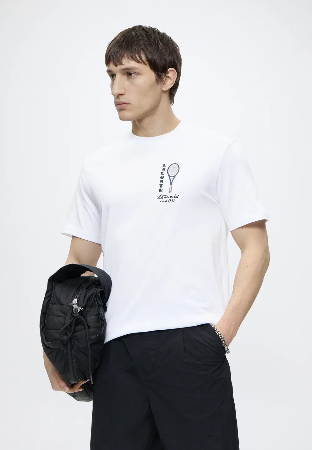 Футболка Lacoste, однотонная, белый — фото 4