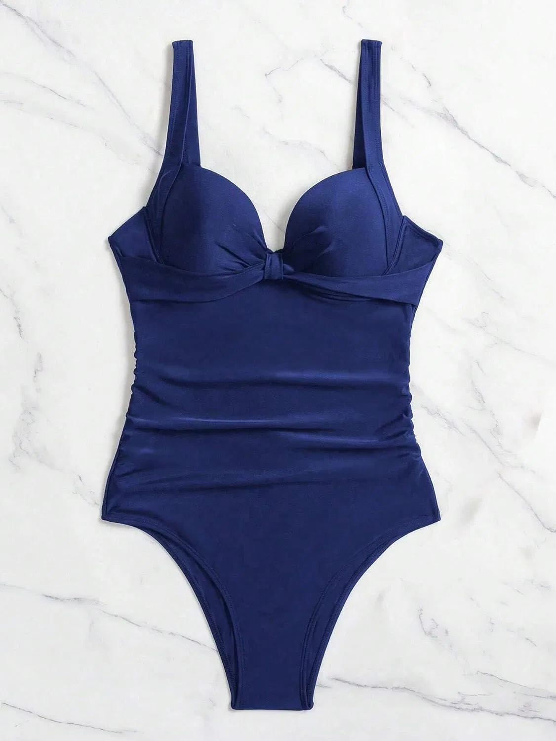 Женский цельный купальник с чашечками push-up на бретелях-спагетти, Navy Blue — фото 4
