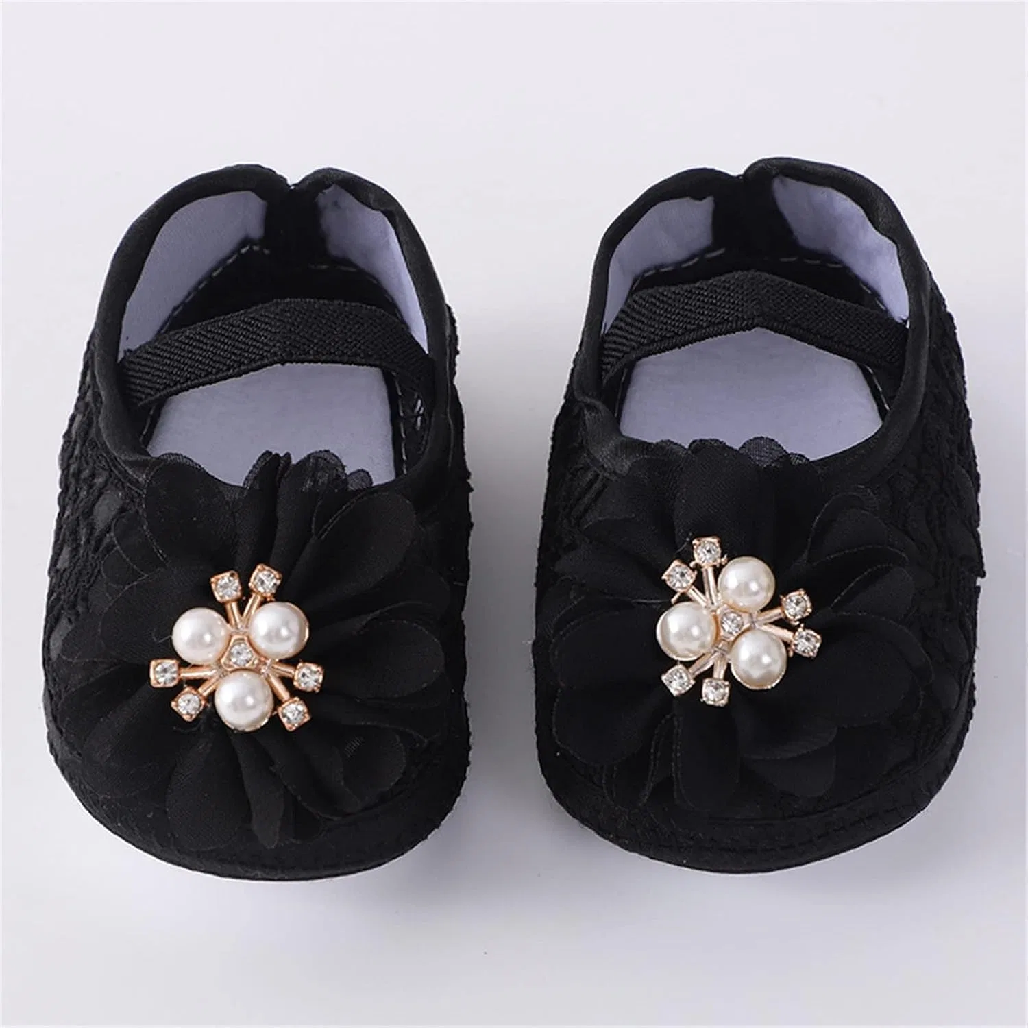 Детские туфли для девочек с жемчугом и цветком Princess Shoes, Black — фото 2