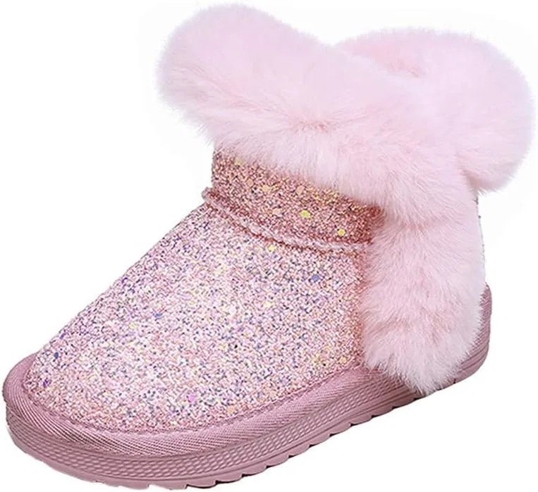 Детские зимние сапоги для девочек с блёстками и мехом TangDao, Pink