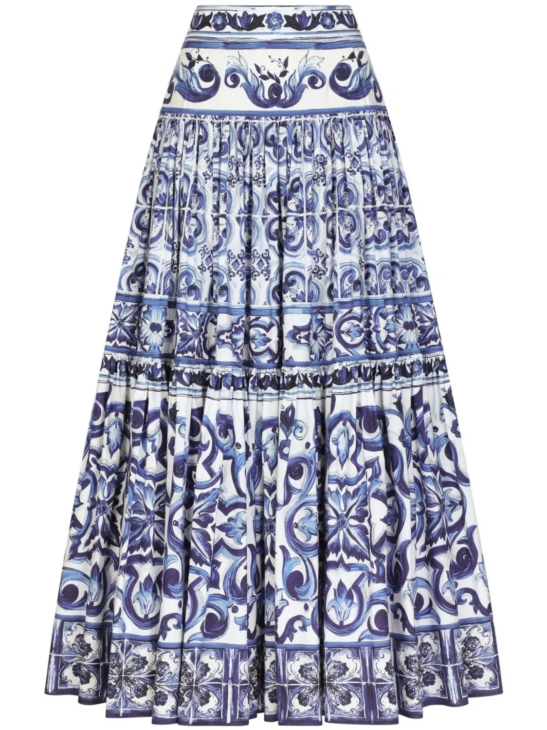 Плиссированная макси-юбка с майоликовым принтом Dolce & Gabbana, синий