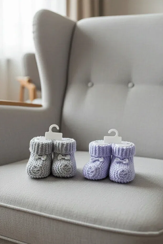 Детские пинетки для девочек вязаные комплект 2 пары Caramini, Gray & Blue — фото 3