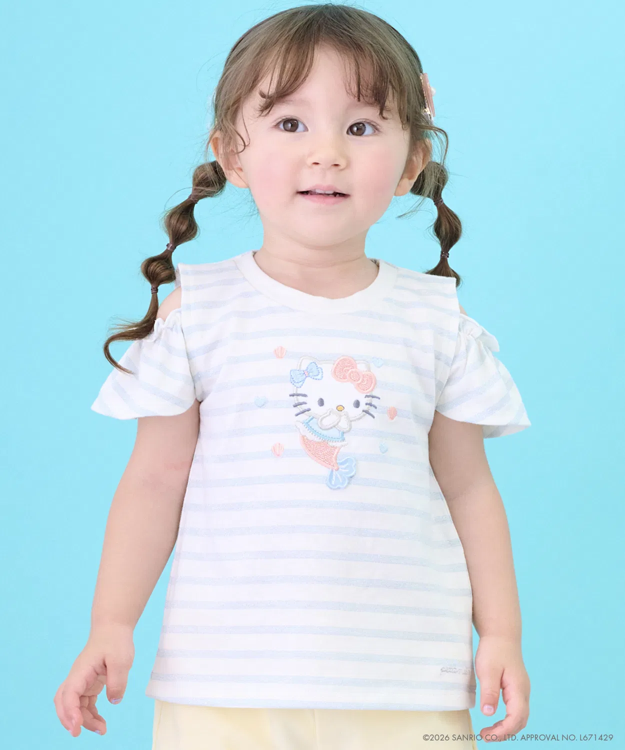 Детская футболка с графическим принтом Sanrio Characters, с открытыми плечами, petit main, Light Blue