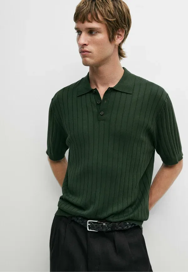 Футболка поло хлопок и ацетат Massimo Dutti, green, зеленый