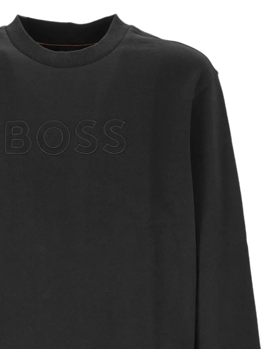 Свободный свитшот из хлопкового махрового полотна с вышитым логотипом Boss, черный — фото 3