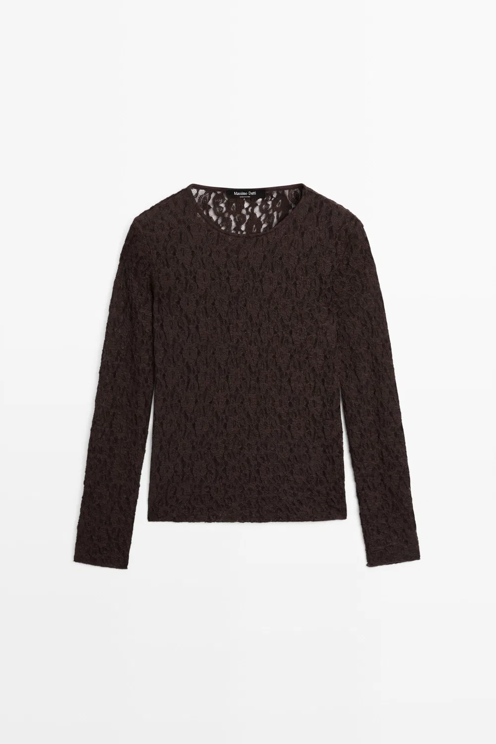 Лонгслив Massimo Dutti Lace Detail, коричневый — фото 2