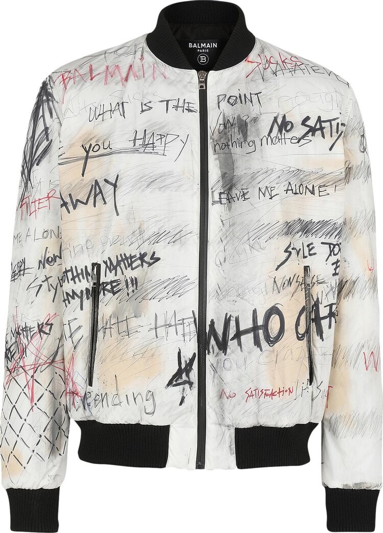 

Куртка Balmain Nylon Bomber Jacket With Graffiti Print 'White', белый