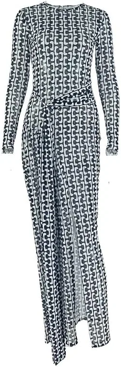 Женское платье-макси с поясом Geometric Print, Black