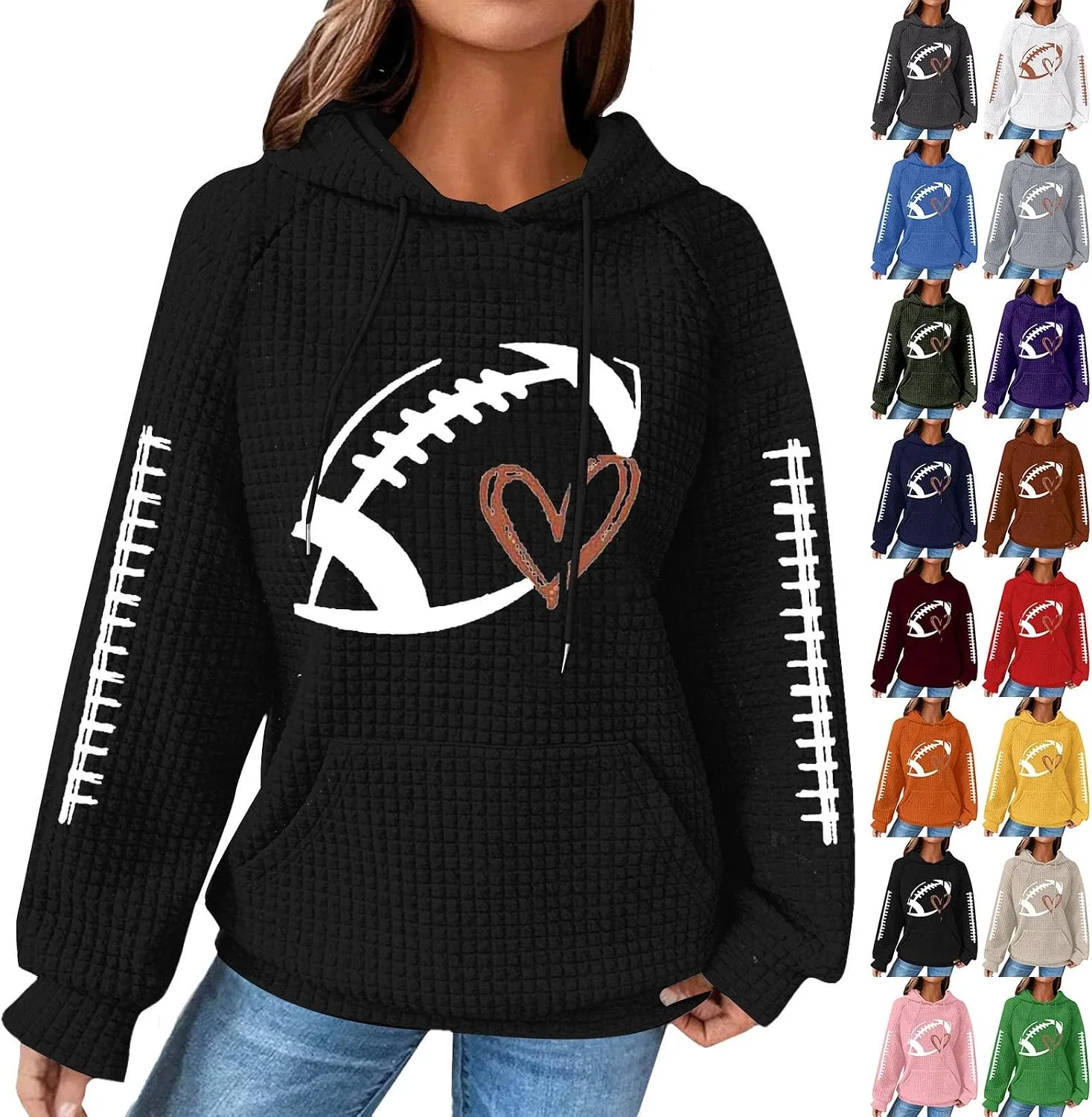 Женский свитшот с капюшоном, с принтом, Football Hooded, чёрный