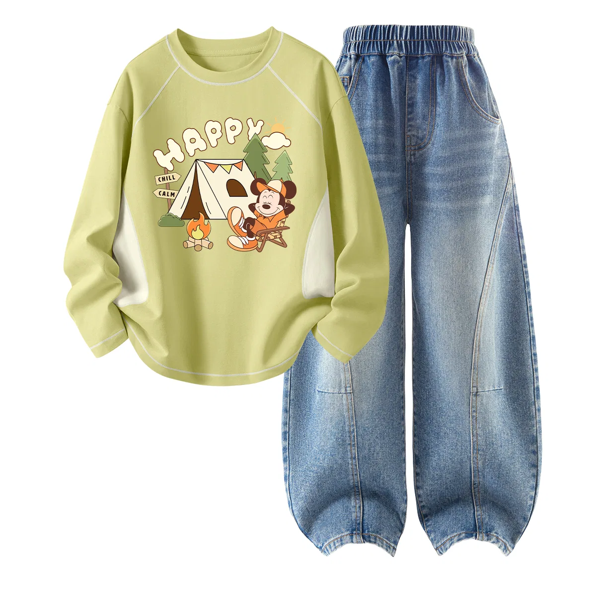 Детский спортивный комплект для мальчиков с принтом Lazy Lime Yellow+Solid Color Denim Light Blue Disney