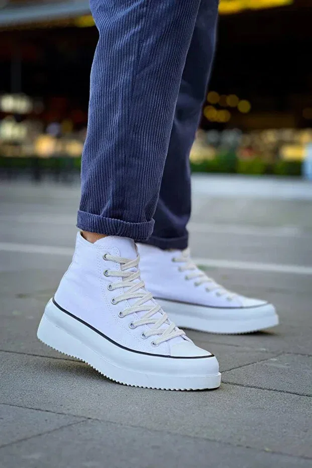 Детские спортивные туфли с принтом Kuback Long White Linen White High Sole Sports Shoes Pazarcan, White — фото 2