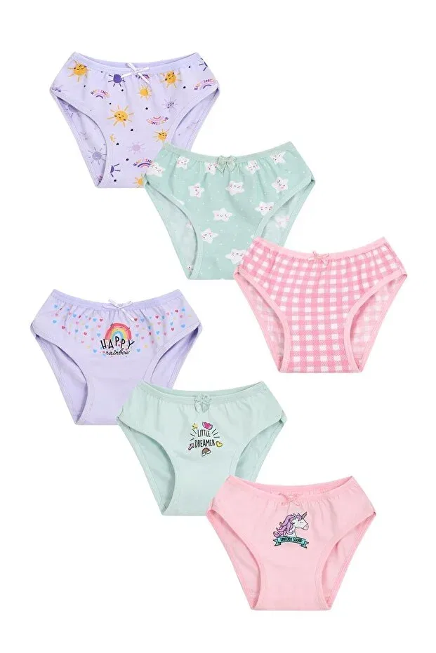 Детские трусы для девочек хлопковые комплект 6 шт Set of 6 cotton rainbow & sun mixed slip panties for girls Vitmo, Mixed