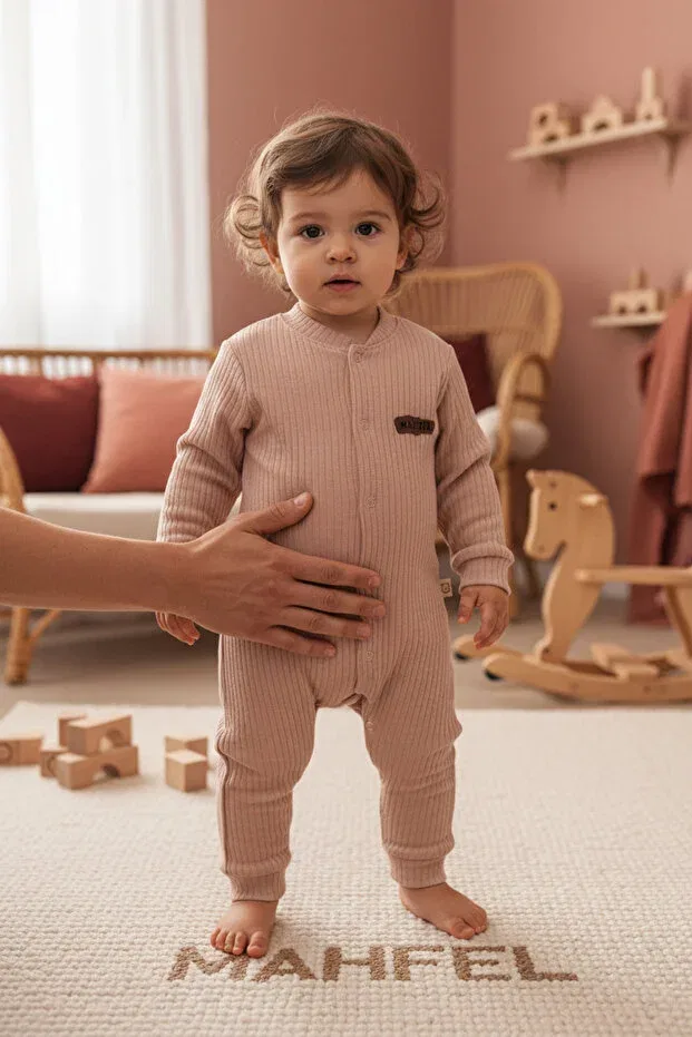 Детское боди-комбинезон с длинным рукавом в полоску Mahfel, Rose Dry — фото 2