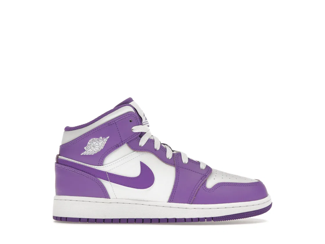 Детские кроссовки с кожаным верхом Jordan 1 Mid, Purple Venom/White