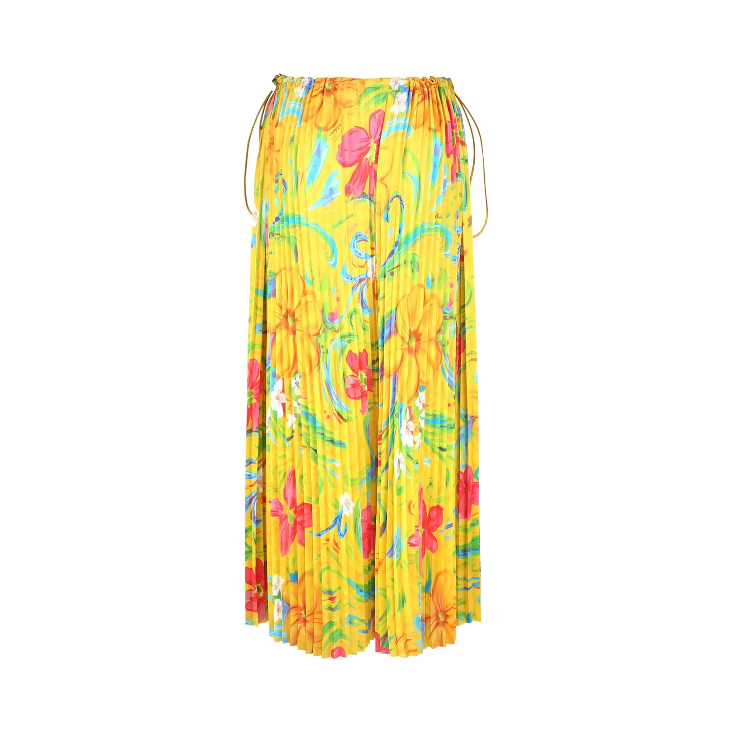 Юбка плиссированная Floral-Print Drawstring Midi Balenciaga, Yellow — фото 2