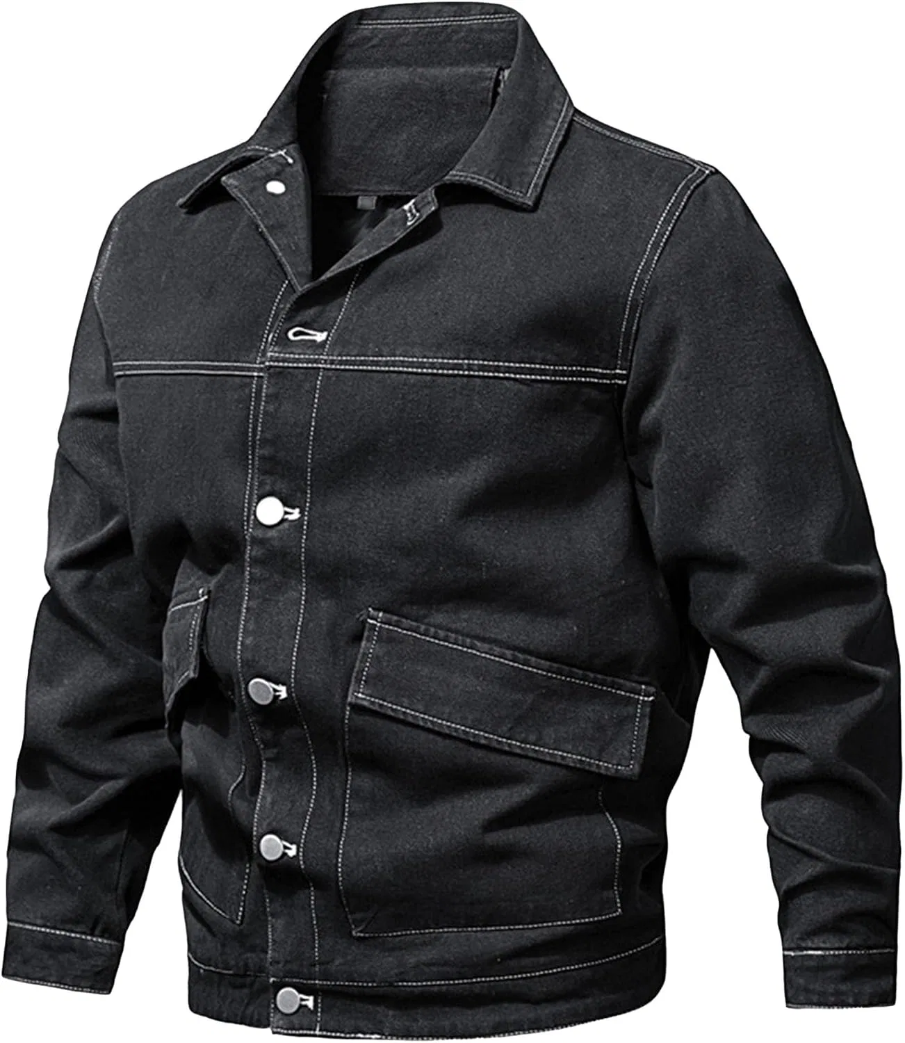 Мужская джинсовая куртка-тракер с принтом, Western Classic Denim Jacket, чёрный