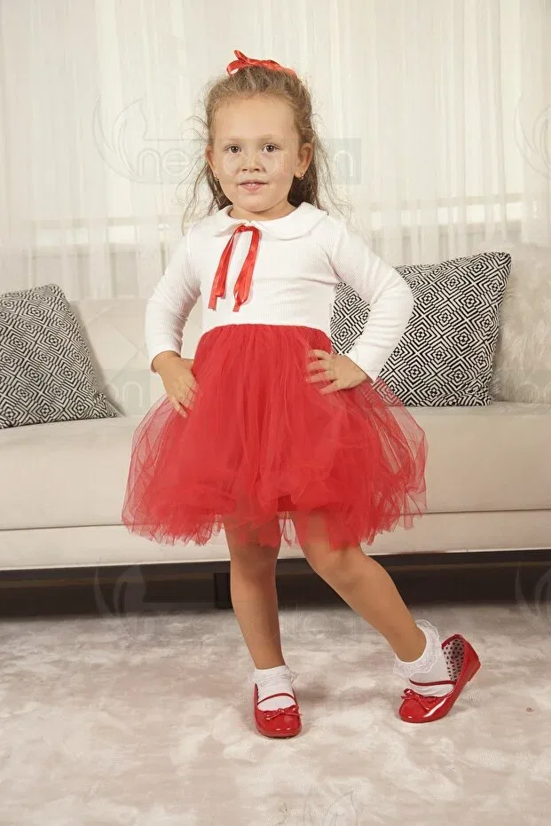 Детское платье для девочек с коротким рукавом из фатина Neocotton, Long-Red