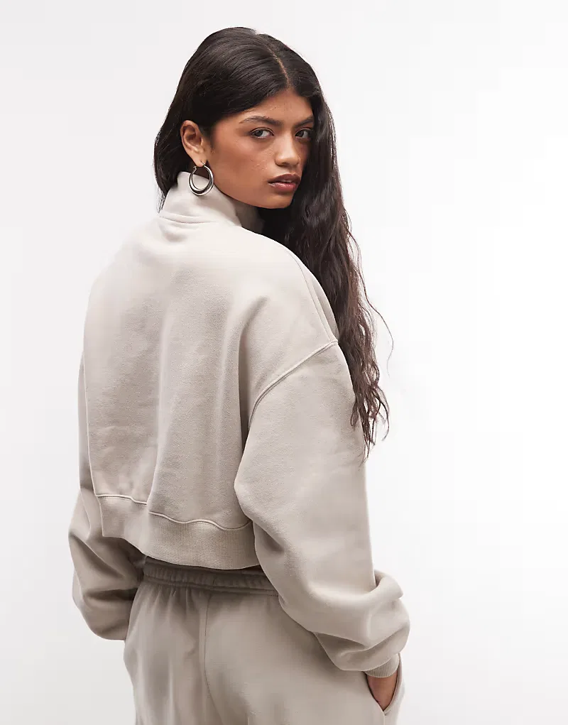 Толстовка Nike Studio Fleece с половинной молнией, бежевый — фото 4