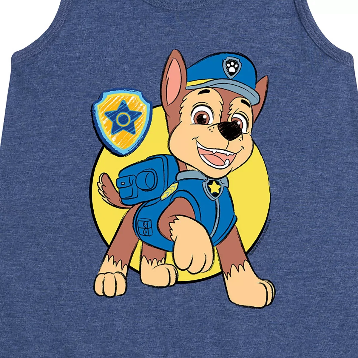 Детское платье-трапеция для девочек без рукавов с принтом Paw Patrol - Chase Sketch PAW Patrol, Heather Navy — фото 2