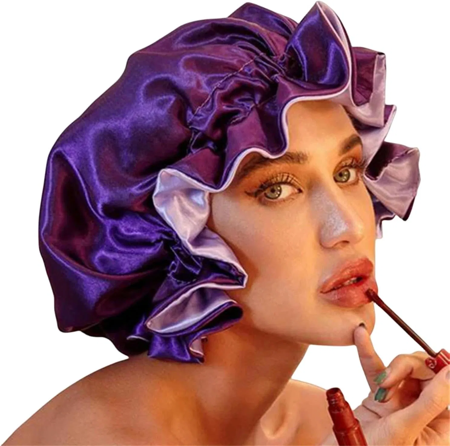 Шапочка для сна Satin, MdybF, двойной слой, бордовый — фото 2