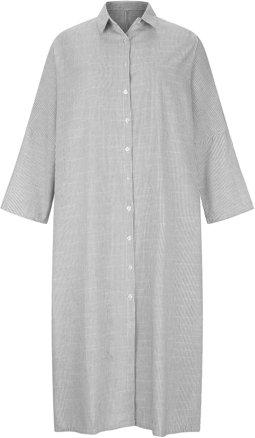 Женское платье-рубашка в полоску макси Cotton Linen, Gray — фото 3