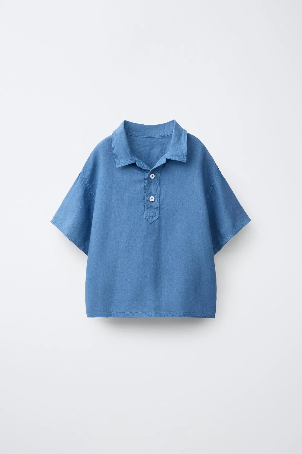 Поло из 100% льна ZARA, Ecru/Blue