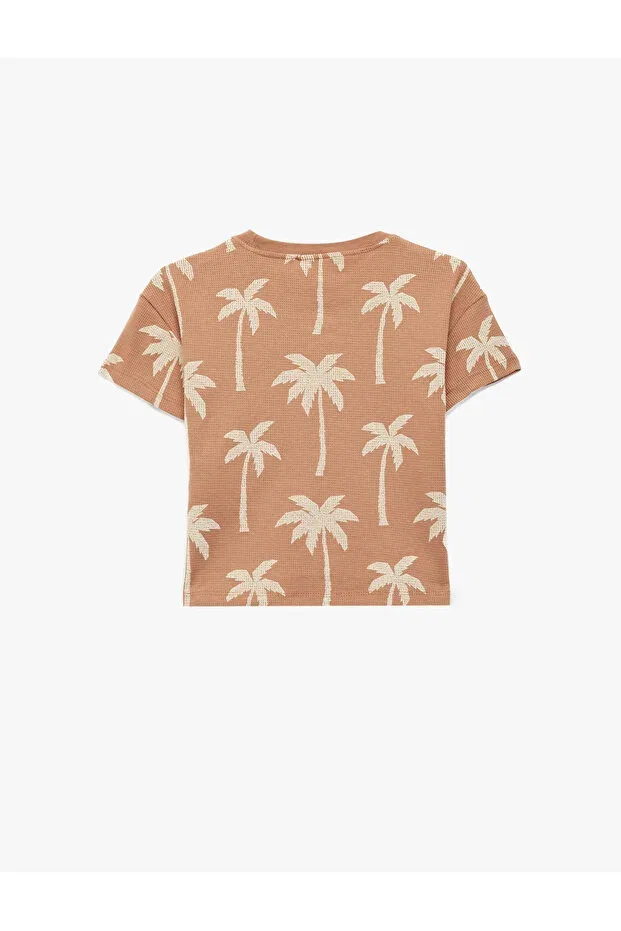 Детская футболка с принтом, оверсайз, Palmiye Printed, Koton, Brown Patterned — фото 4
