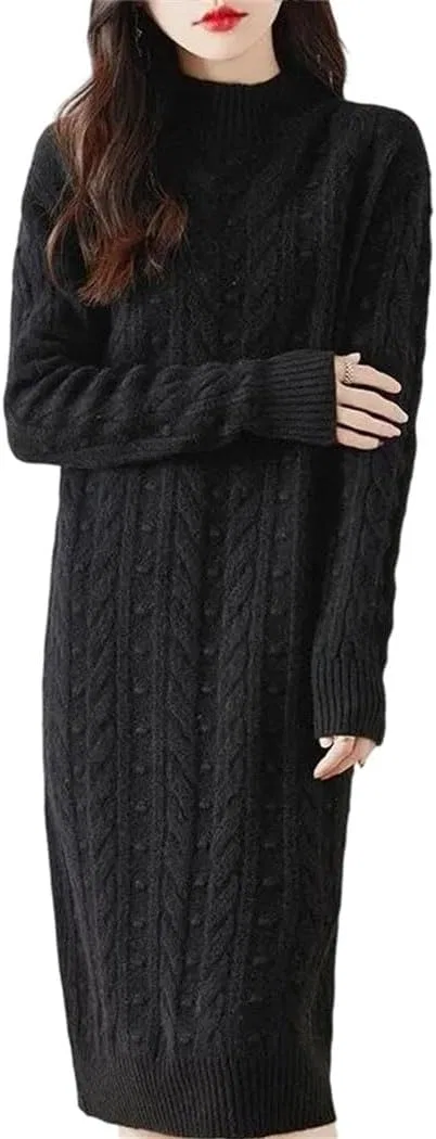Женское трикотажное платье с высоким воротом, Black