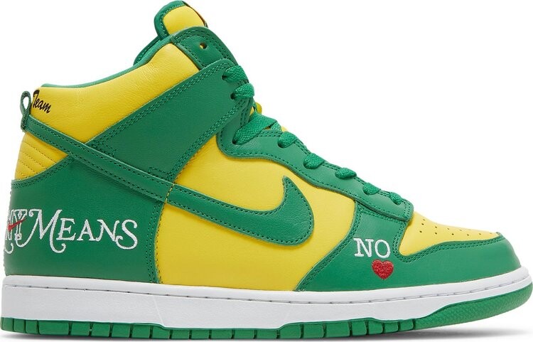 Кроссовки Nike Supreme x Dunk High SB 'By Any Means - Brazil', зеленый — фото 2