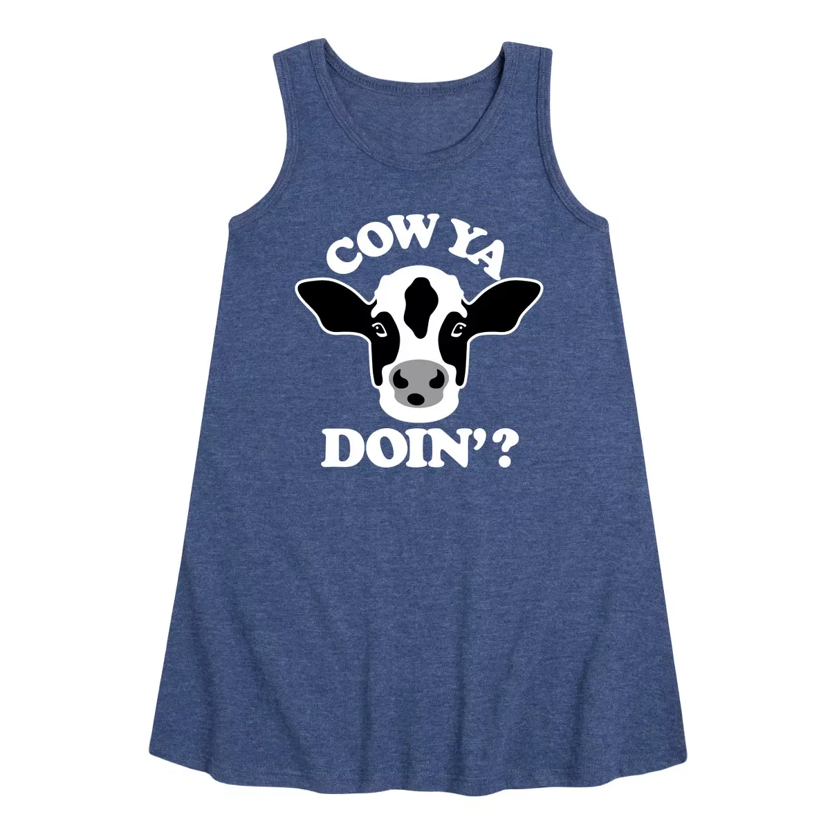 Детское платье для девочек без рукавов с принтом Cow Ya Doin Instant Message, Heather Navy