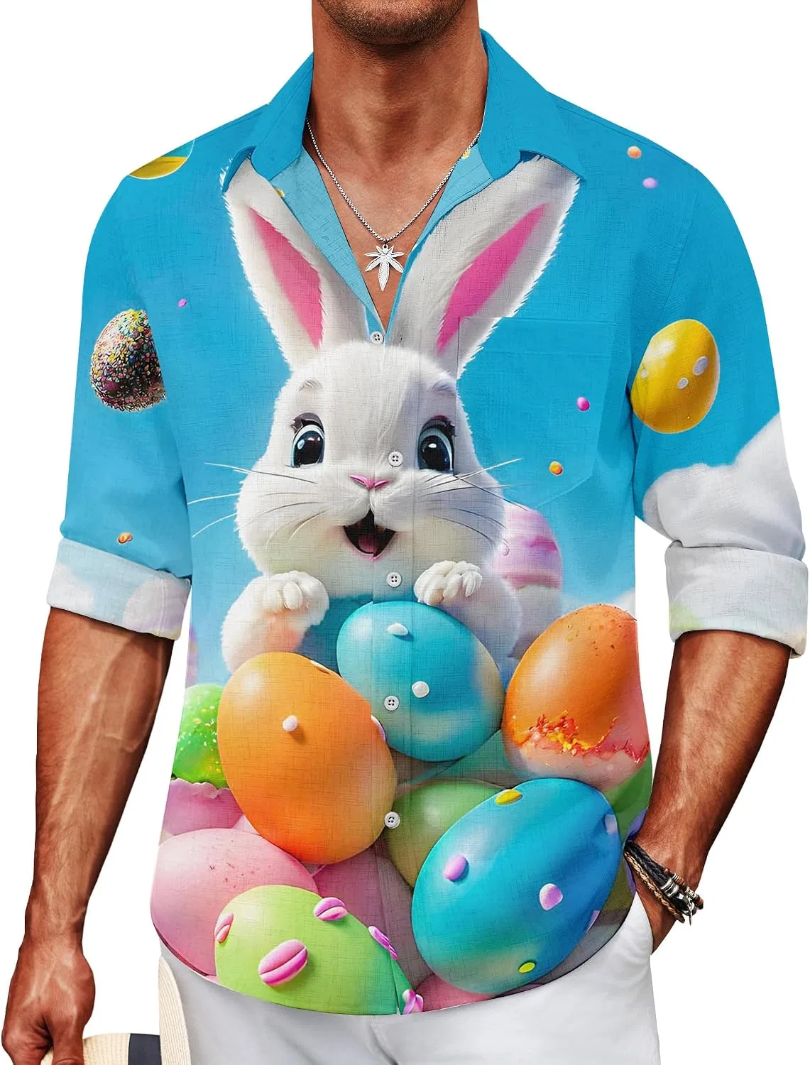 Мужская гавайская рубашка с принтом кролика Easter, 03#easter