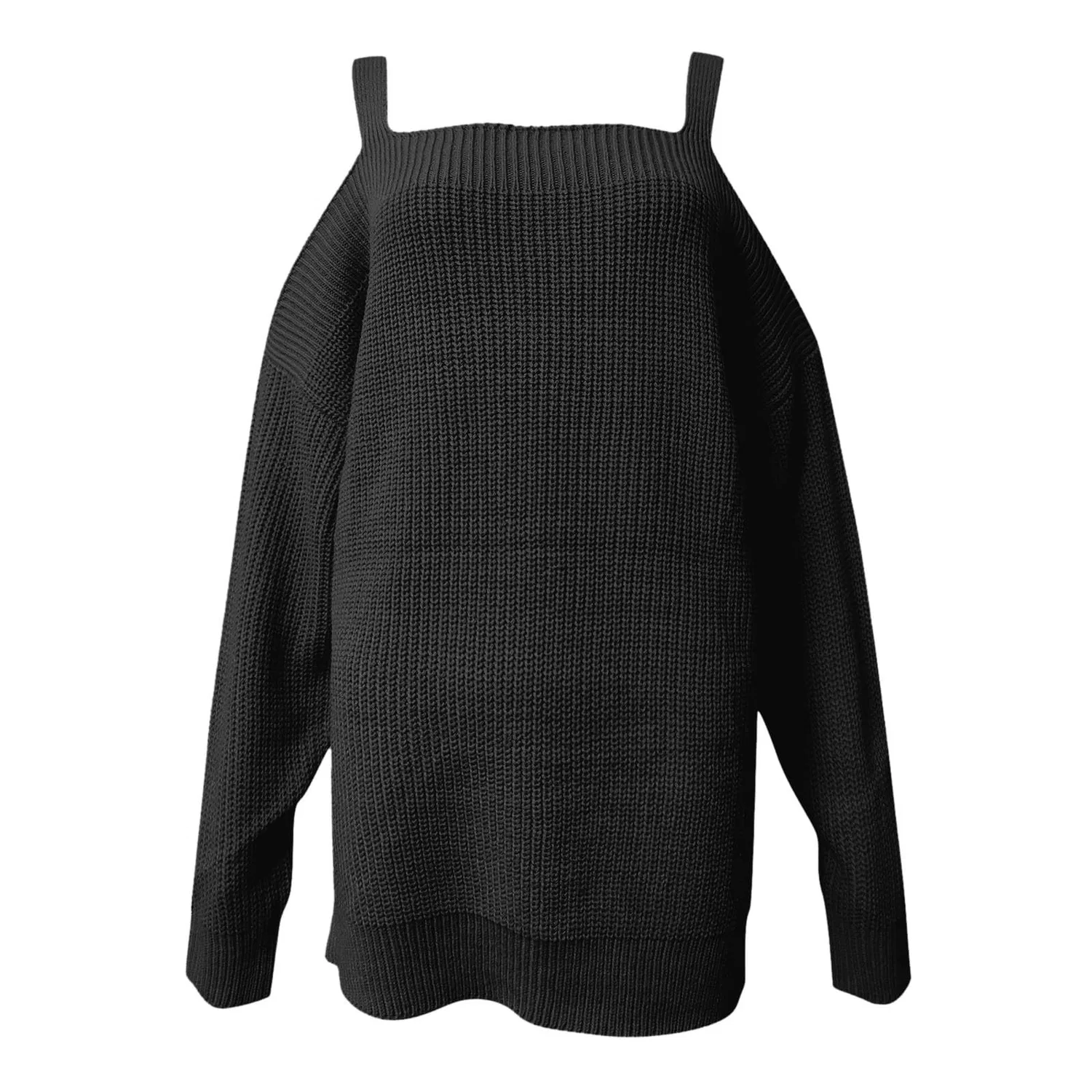 Женский свитер с открытыми плечами с длинным рукавом, Black — фото 4