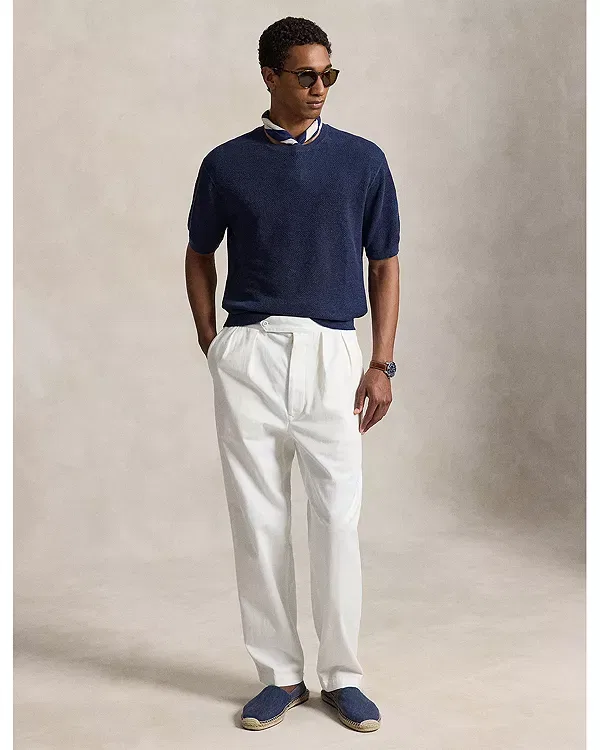 Мужской свитер из льна с воротником-поло Polo Ralph Lauren, темно-синий — фото 2