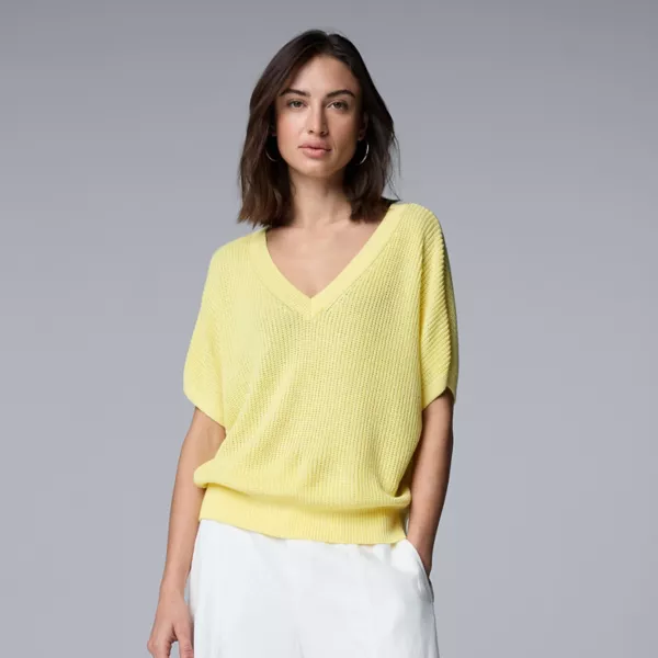 

Женская футболка-свитер с V-образным вырезом Simply Vera Vera Wang, цвет sparkling yellow