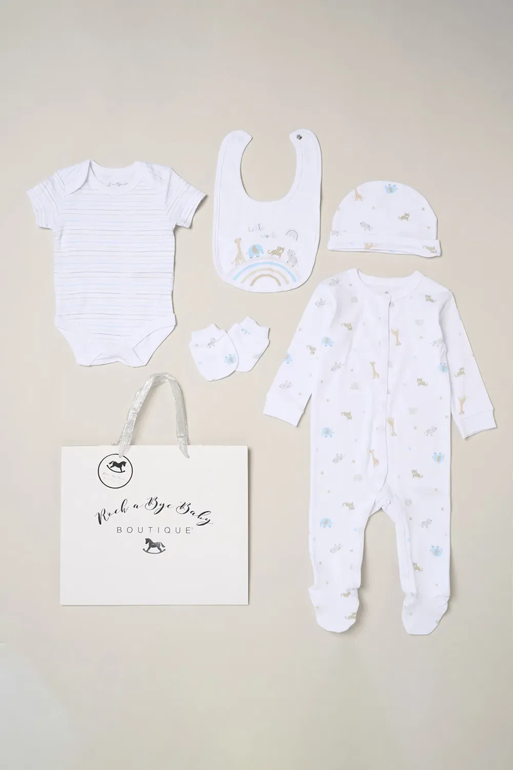 Детский комплект из 5 предметов с животными и принтом радуги Rock A Bye Baby, White