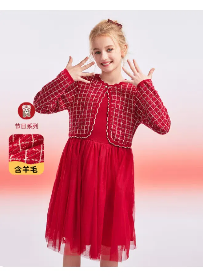Платье с длинным рукавом с сетчатой юбкой Girl'S Holiday Series Hush Puppies