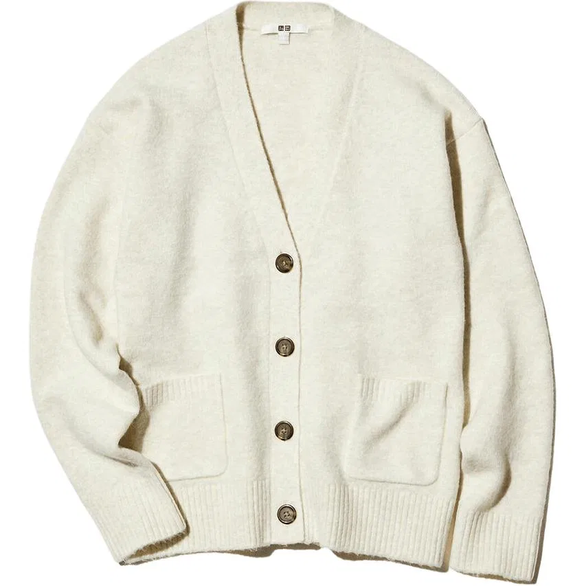 Женский джемпер с V-образным вырезом 01 Ivory UNIQLO, Ivory