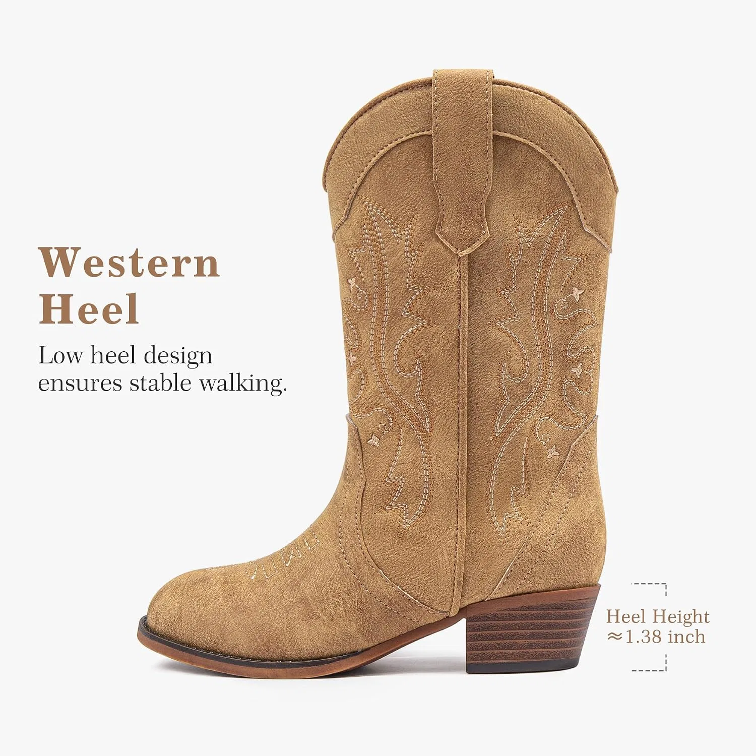 Детские сапоги для девочек с вышивкой Classic Retro Western Motasha, Camel — фото 4