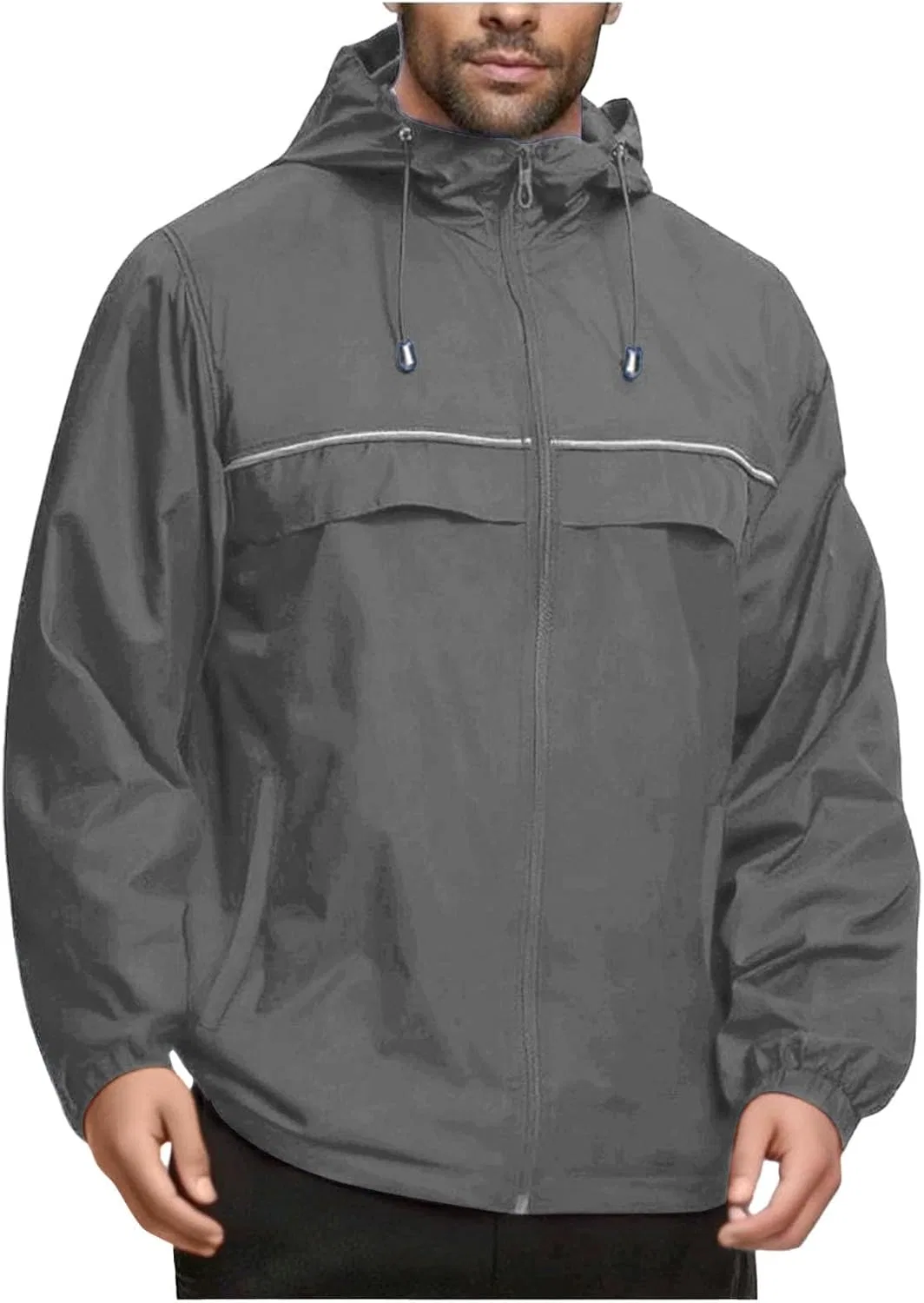 Мужская непромокаемая ветровка с капюшоном, молнией, Regular Fit, Windbreaker, серый