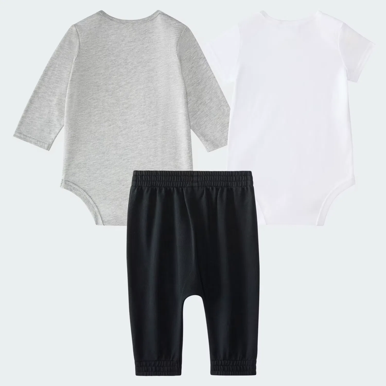 Детский комплект из 2 боди и штанов с логотипом, ADI 3PC LOGO HTR BDYST PNT ST, Adidas Sportswear, серый меланж — фото 2