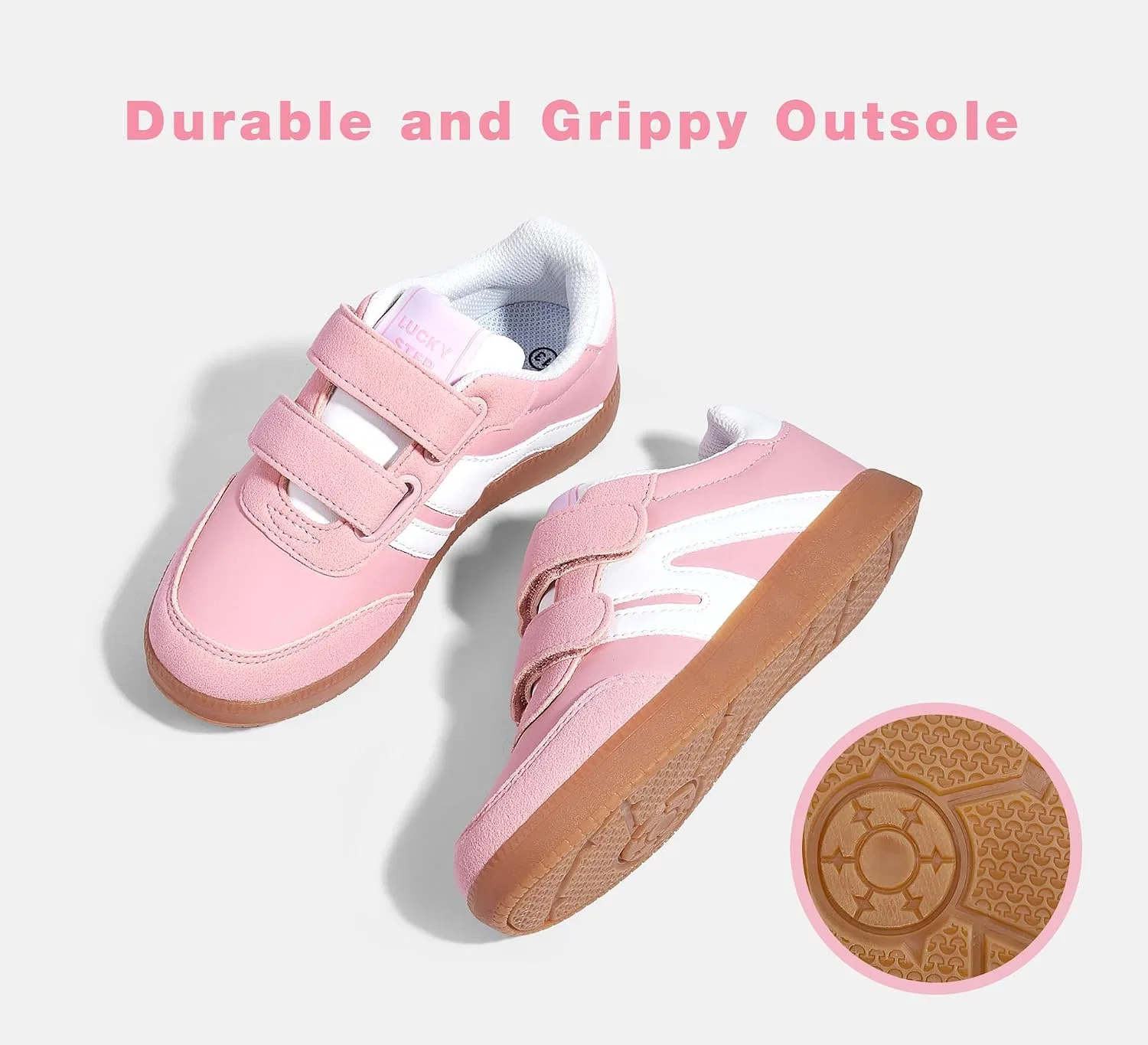 Детские кроссовки для девочек с ретро-принтом LUCKY STEP, Pink/White — фото 2