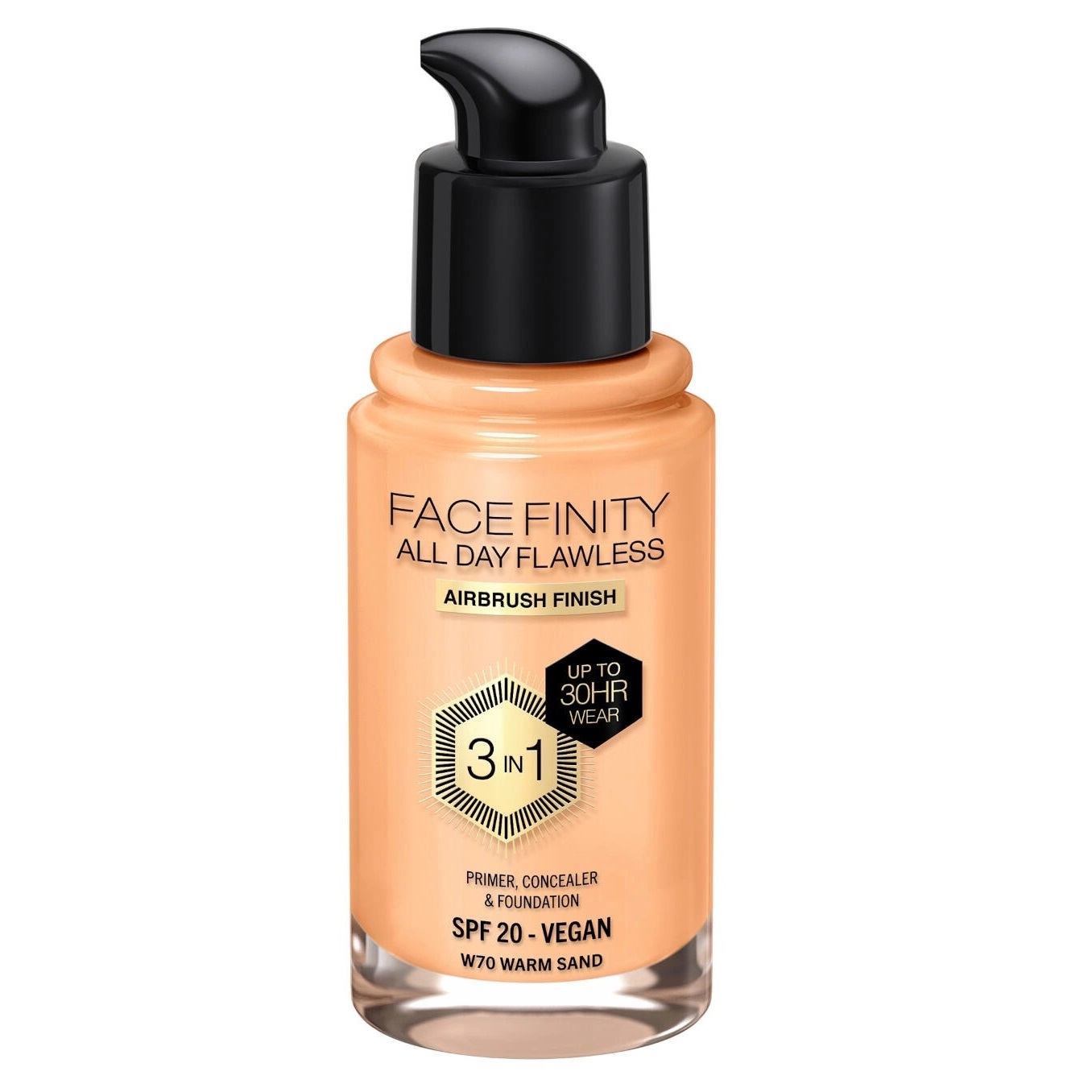 Тональная основа Max Factor Facefinity All Day Flawless 3in1 Spf20, W70 warm sand, 30 мл — фото 2
