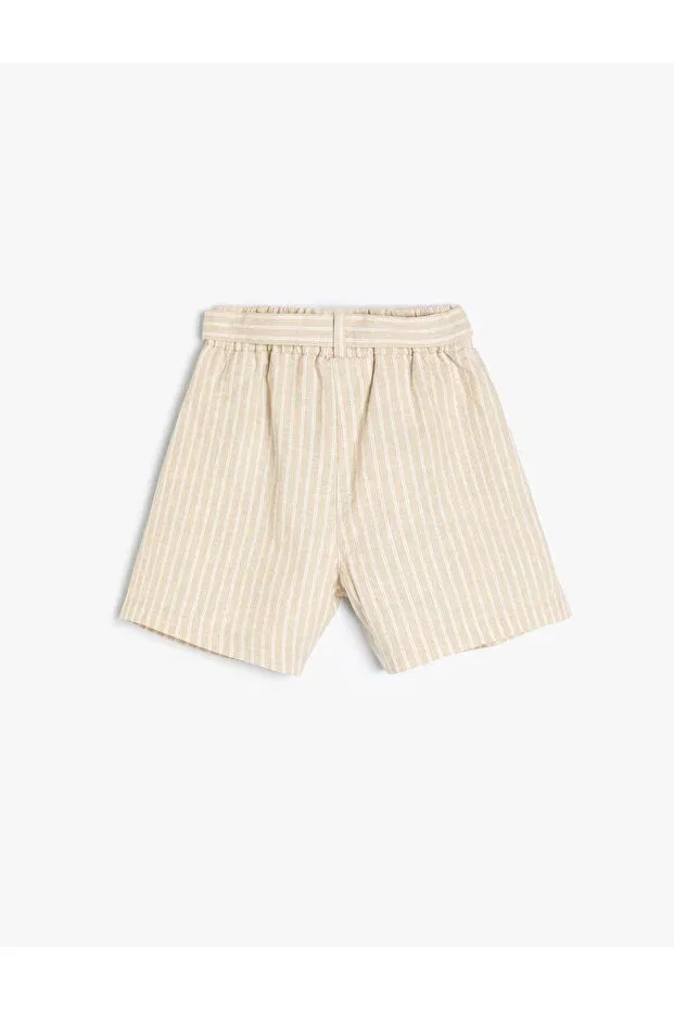 Детские шорты для девочек льняные с эластичным поясом Koton, Ekru Striped — фото 2