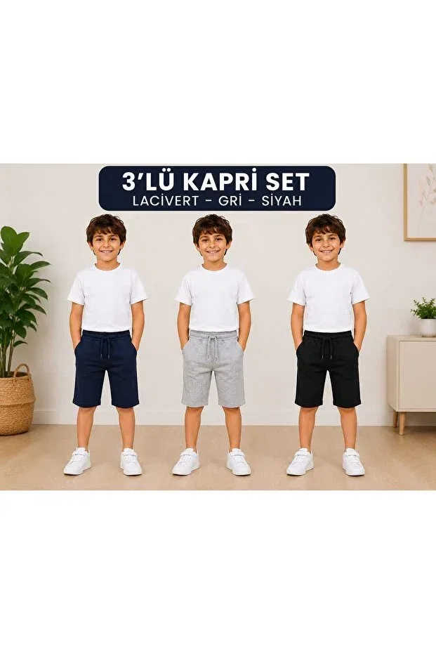 Детский комплект шорт для мальчиков из хлопка 3-Piece Capri Set Lovexi, Navy Blue Black Gray