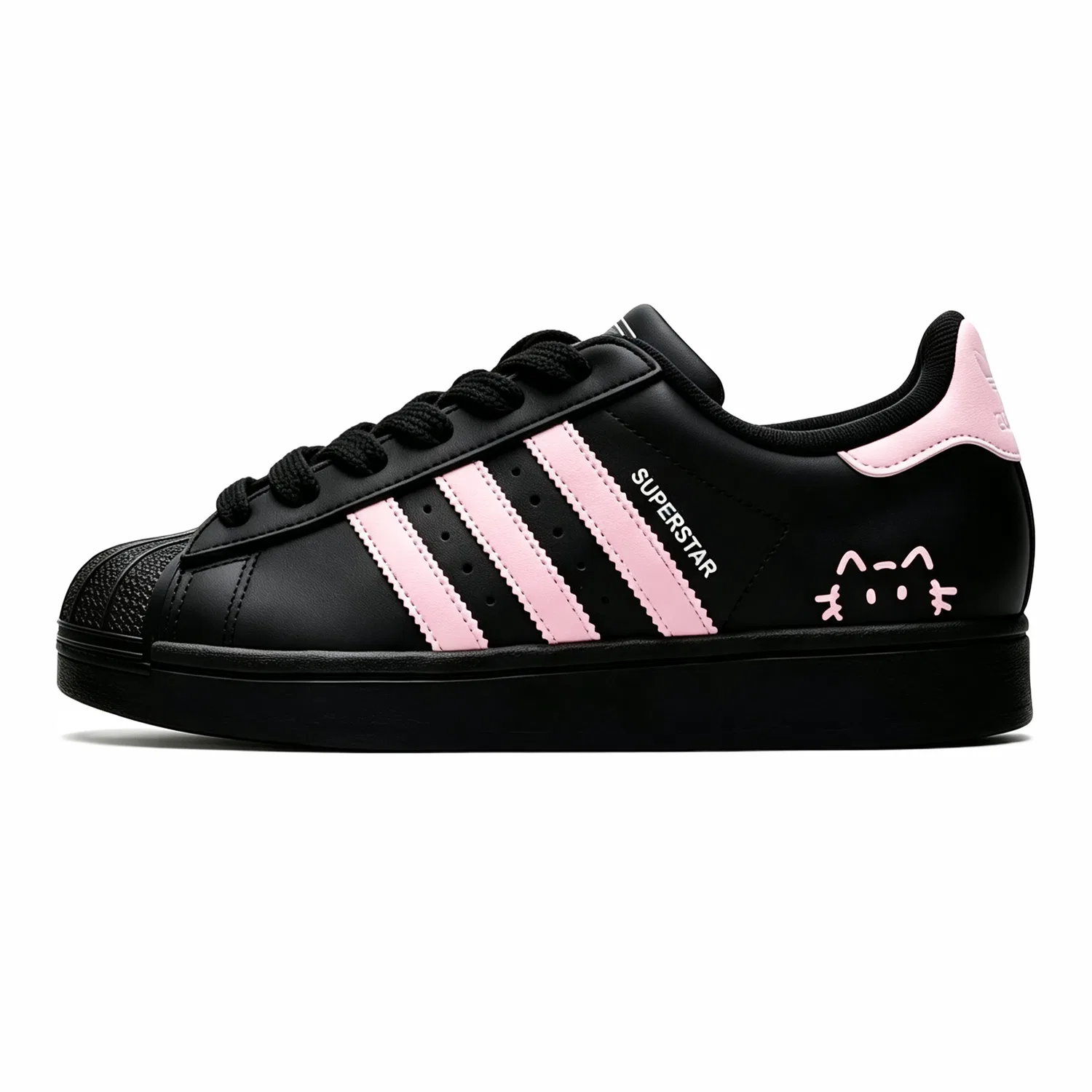 Детские кастомные кроссовки с принтом Superstar 2 Adidas Originals, Black Pink — фото 3