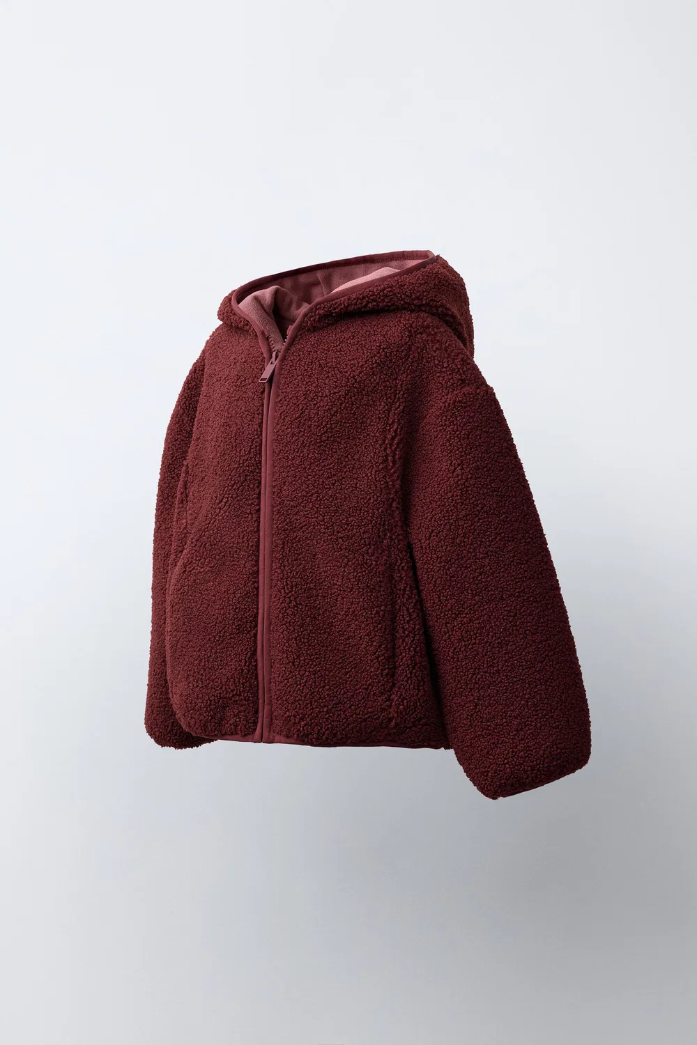 Куртка с капюшоном из искусственной овчины ZARA, dark russet — фото 2
