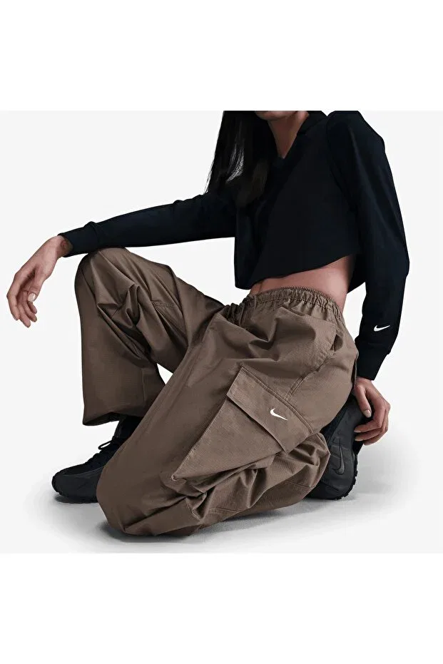 Женские брюки с широкой штаниной Sportswear Woven Fabric High Waisted Yousports Nike, Brown
